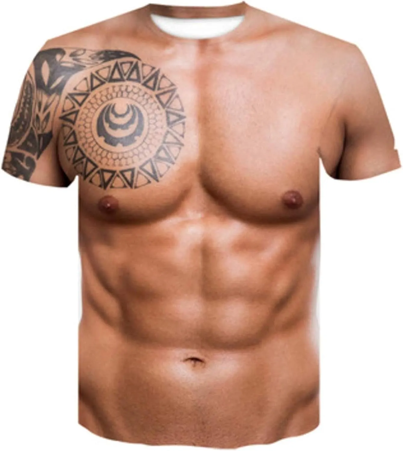Funny 3D Muscle Printed Men's Short Sleeve T-Shirt 3D Print Muscle T-Shirt Summer Tees