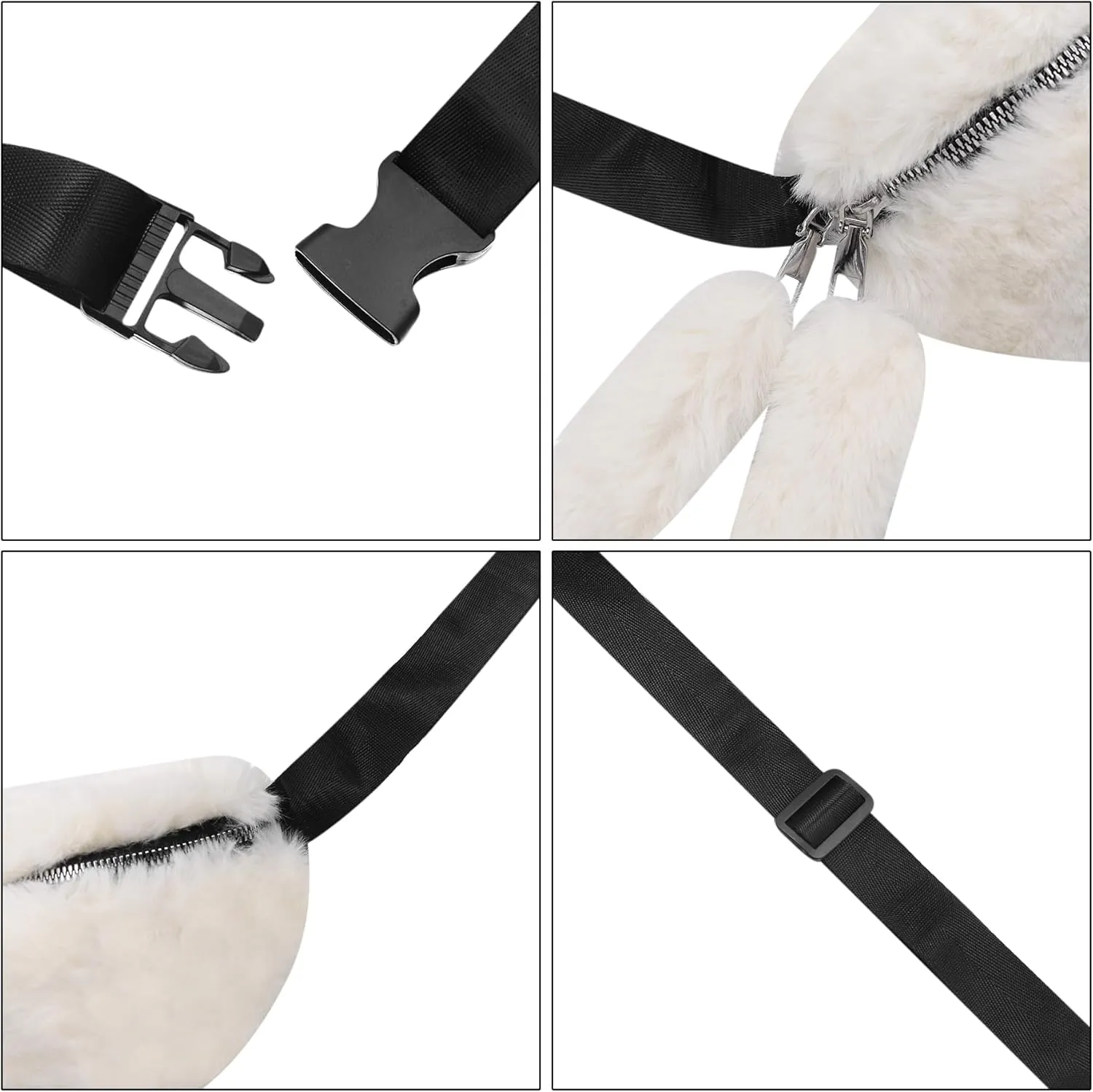 Fuzzy Fanny Pack for Women Faux Fur Belt Bum Bag with Adjustable Strap Waist Pouch Casual Crossbody Purse for Travel