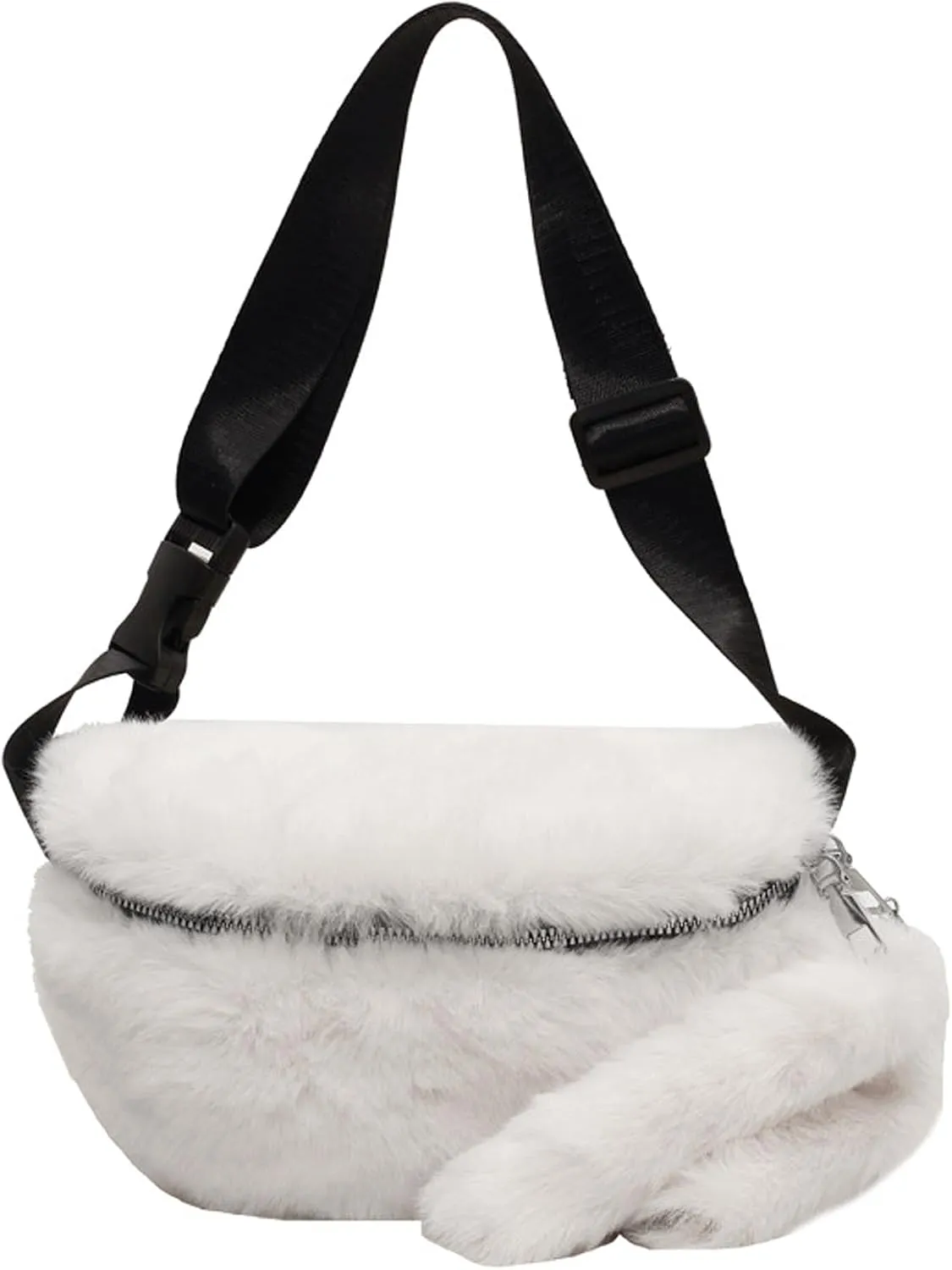 Fuzzy Fanny Pack for Women Faux Fur Belt Bum Bag with Adjustable Strap Waist Pouch Casual Crossbody Purse for Travel