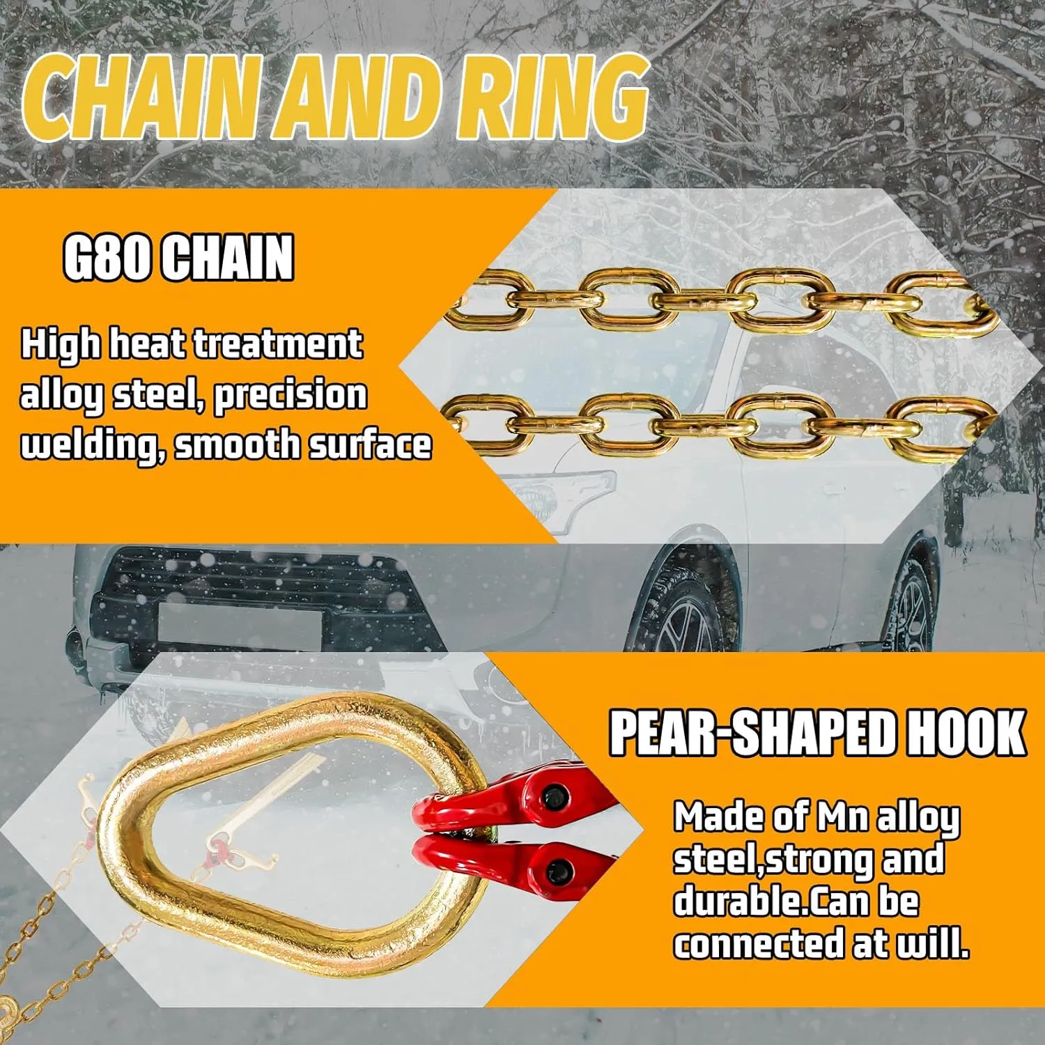 G80 V Bridle Chain,5/16 in × 2 Ft Towing Chains Bridle with 5400 Lbs Working Load Limit,Transport Chain Extension with 15" J Hooks and Grab Hooks,Car Hauler Trailer Accessories for Rollback