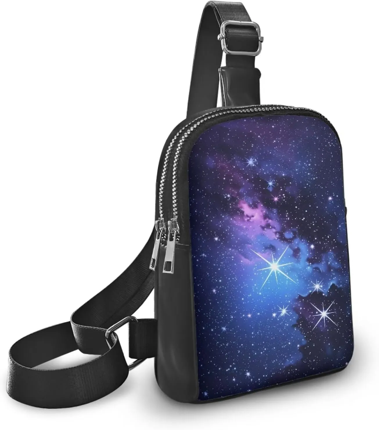 Galaxy Nebula Crossbody Bags for Women Sling Bag Fanny Packs, Space Starry Blue PU Leather Mini Messenger Bags Purse Backpack Travel Anti Theft