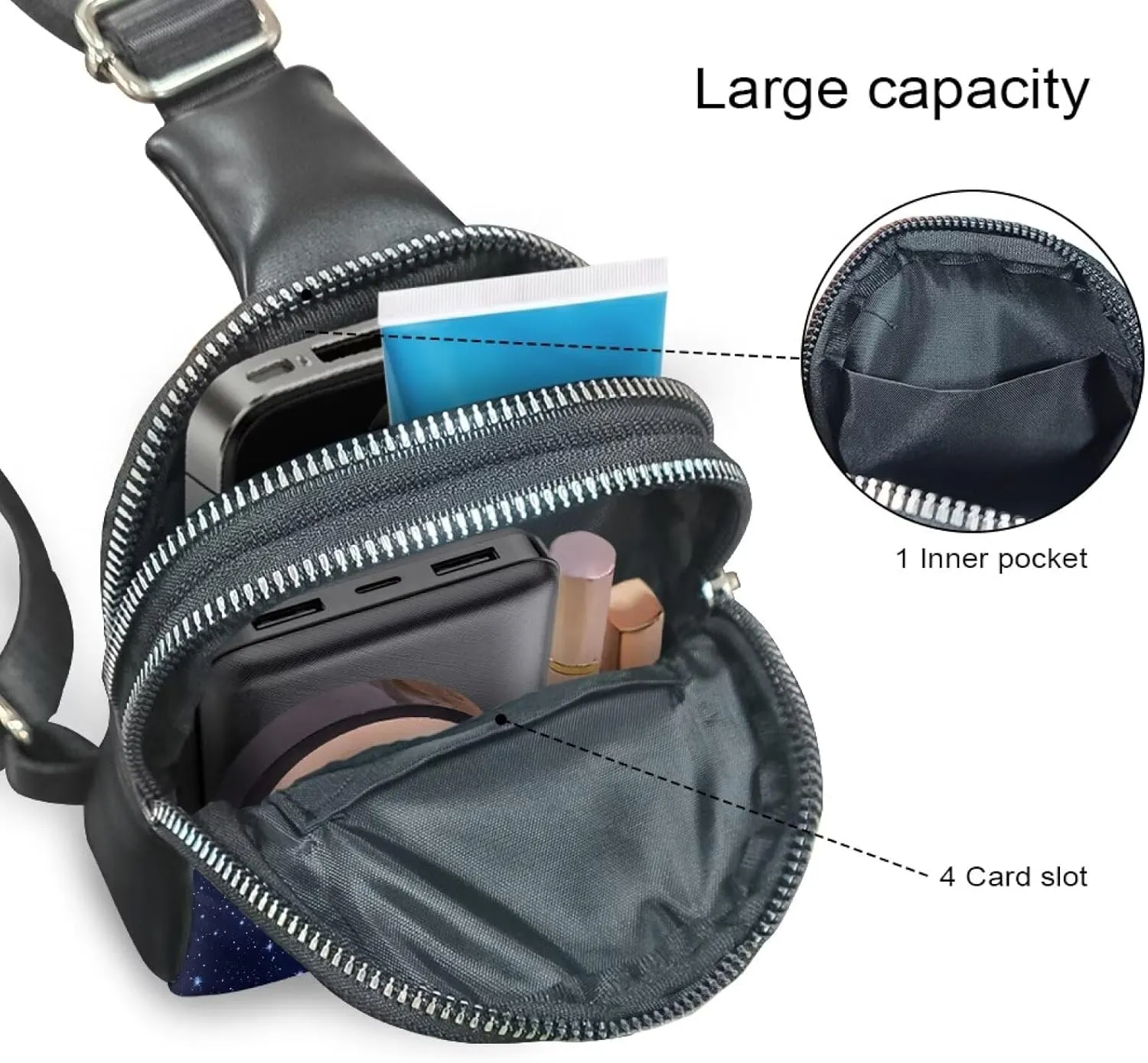 Galaxy Nebula Crossbody Bags for Women Sling Bag Fanny Packs, Space Starry Blue PU Leather Mini Messenger Bags Purse Backpack Travel Anti Theft