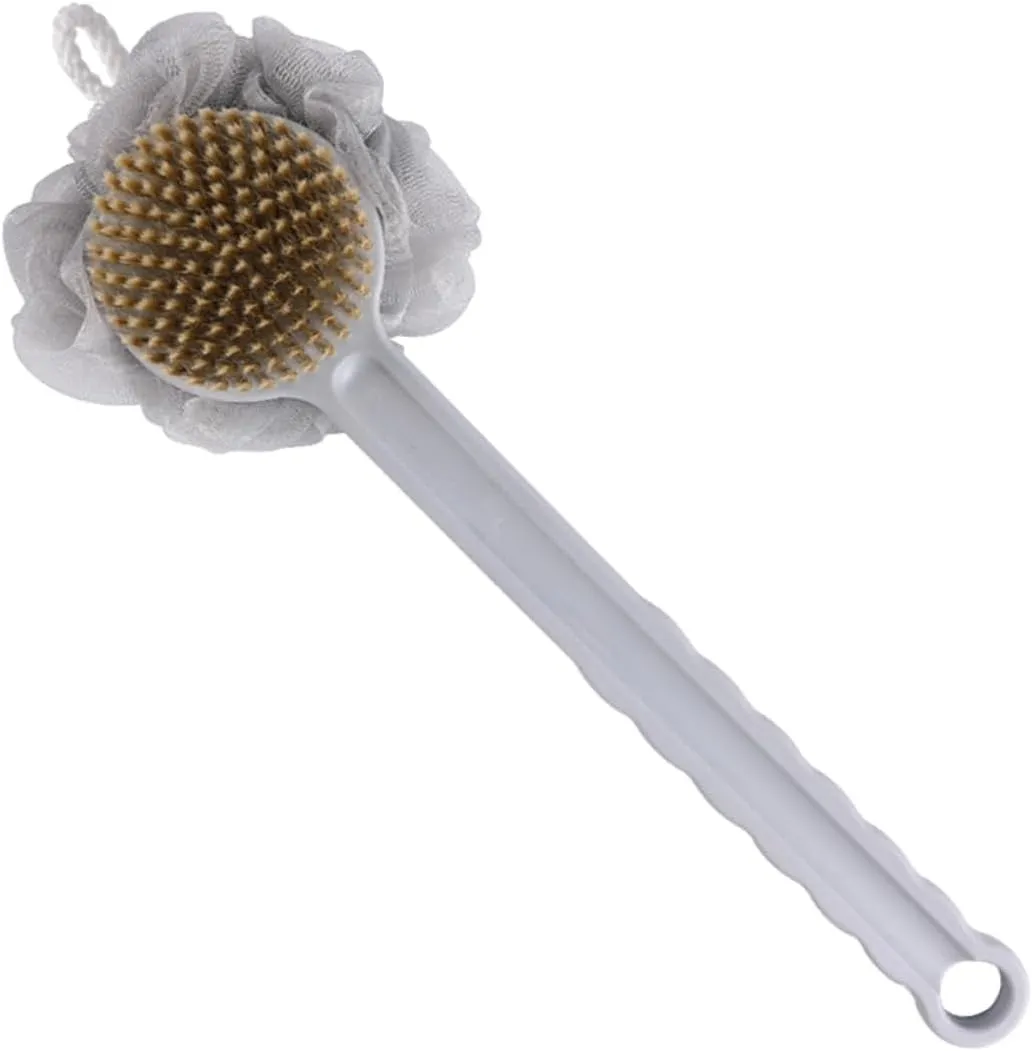 GALPADA 1pc Double Sided Bath Brush with Long Handle Back Massage Scrubber for Deep Cleansing and Skin Exfoliation for Men and Women Essential Bathing Accessory Nordic Grey