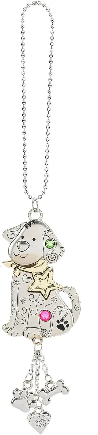 Ganz ER67572 Puppy Dog Pet Lover Star Pawprint 7.5 x 2 Inches Zinc Alloy Metal Car Rear View Mirror Charm Decoration Interior Hanging Ornament Pendant