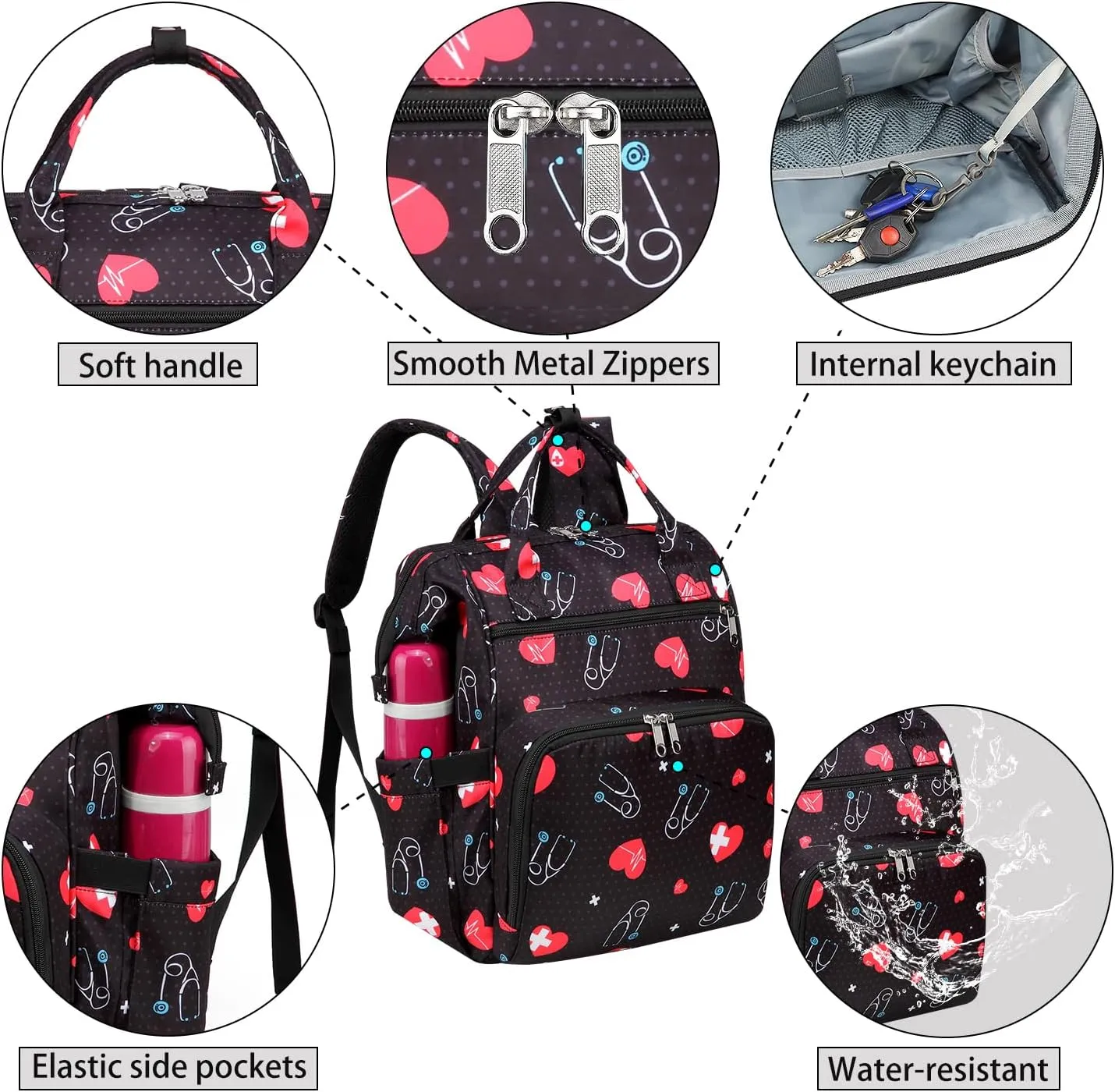 Gatycallaty Nursing Backpack, Heart Color, Female Targeted, Multi-Functional Design, Lightweight and Comfortable, Waterproof and Durable, Smart Organization
