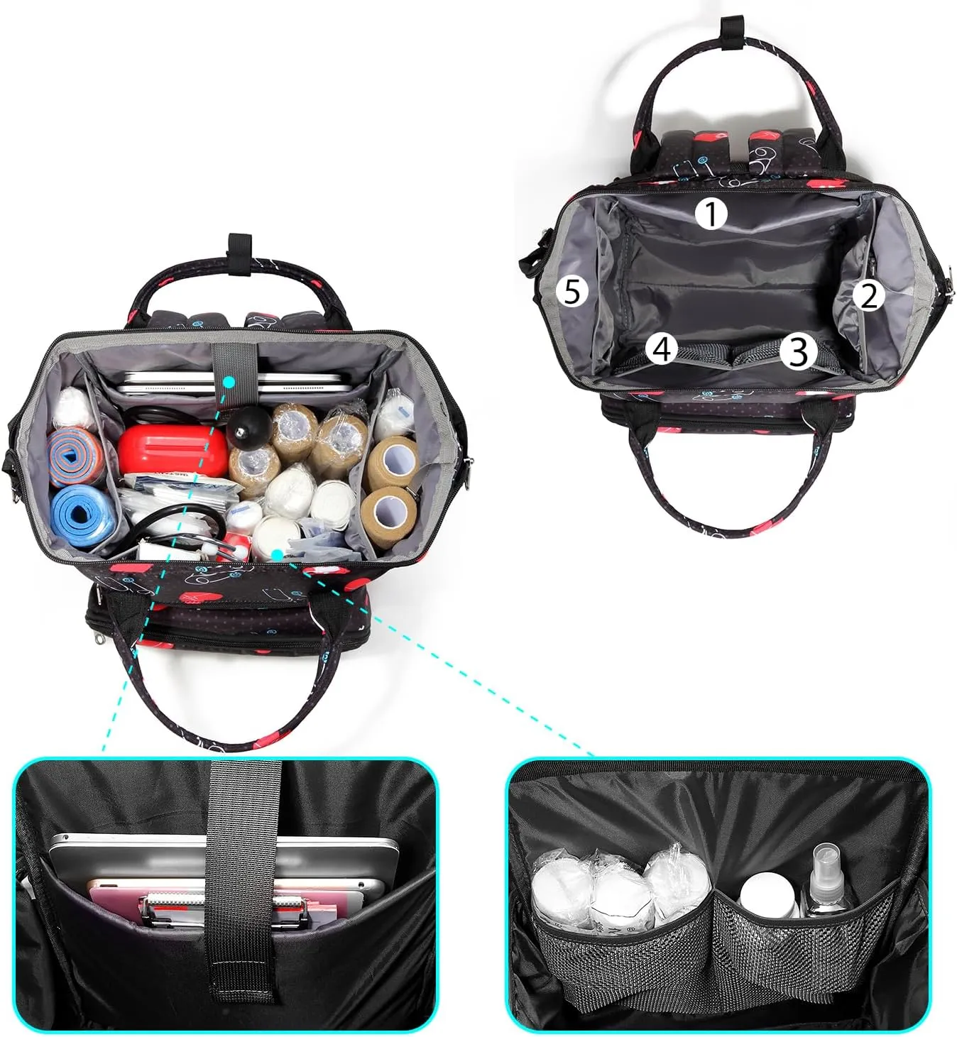 Gatycallaty Nursing Backpack, Heart Color, Female Targeted, Multi-Functional Design, Lightweight and Comfortable, Waterproof and Durable, Smart Organization