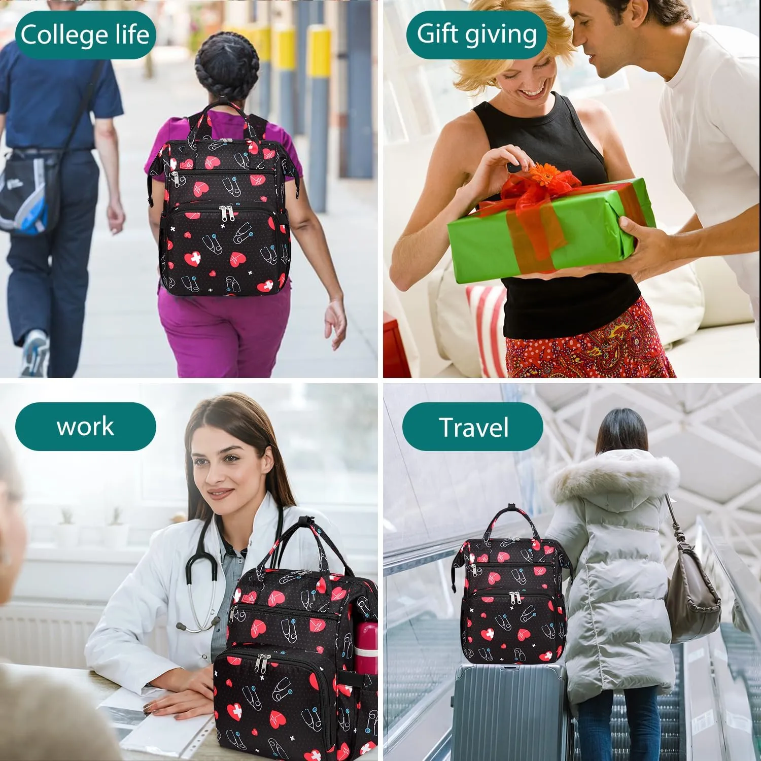 Gatycallaty Nursing Backpack, Heart Color, Female Targeted, Multi-Functional Design, Lightweight and Comfortable, Waterproof and Durable, Smart Organization
