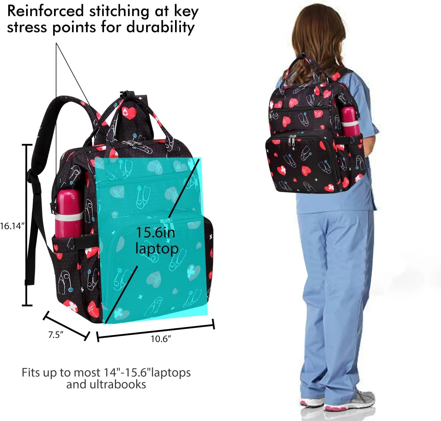 Gatycallaty Nursing Backpack, Heart Color, Female Targeted, Multi-Functional Design, Lightweight and Comfortable, Waterproof and Durable, Smart Organization