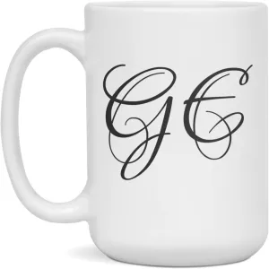 Ge - Monogram 2 Letters Double Initial Alphabets Monogrammed Coffee Mug, 15-Ounce White