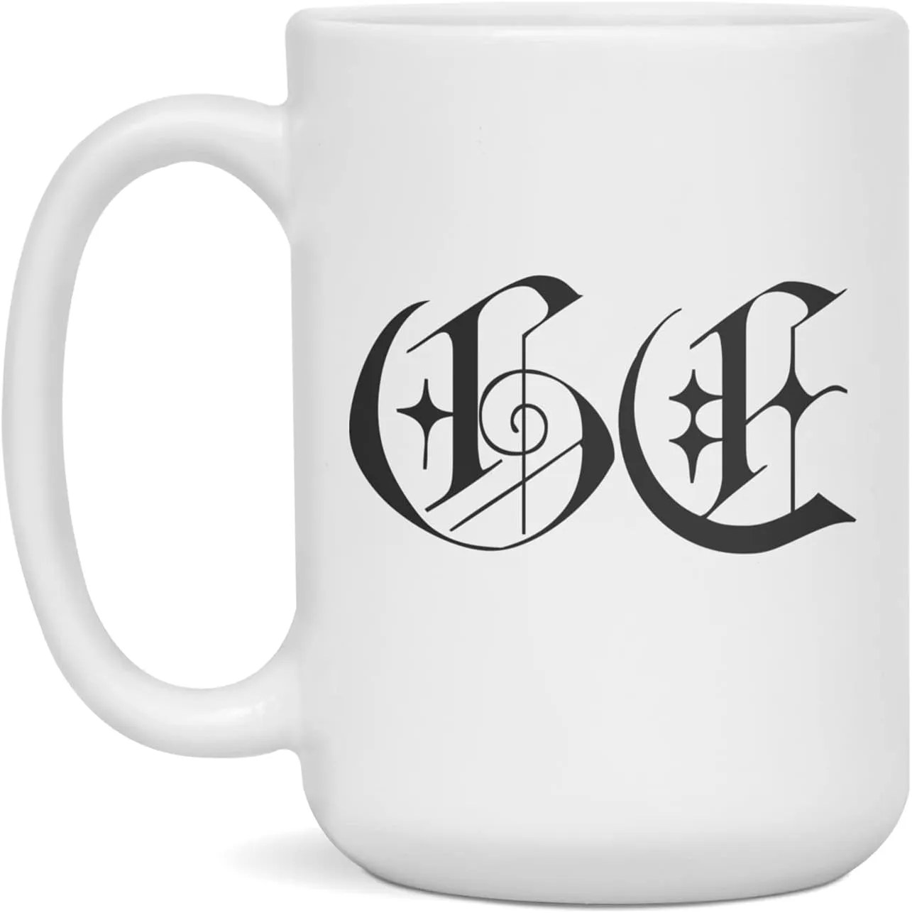 Ge - Monogram Double Initials 2 Medieval Alphabet Letters Personalized Gift Mug, 15-Ounce White