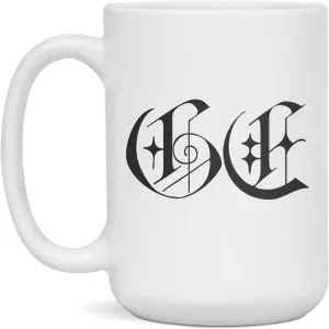Ge - Monogram Double Initials 2 Medieval Alphabet Letters Personalized Gift Mug, 15-Ounce White