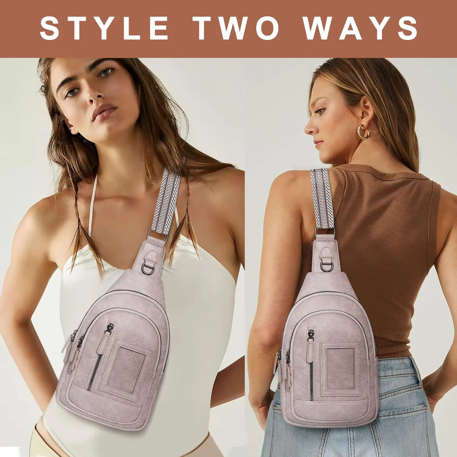 GEEAD Crossbody Sling Bags for Women Vegan Leather Fanny Pack Shoulder Bag Chest Bag Sling Backpack Small Travel Bag