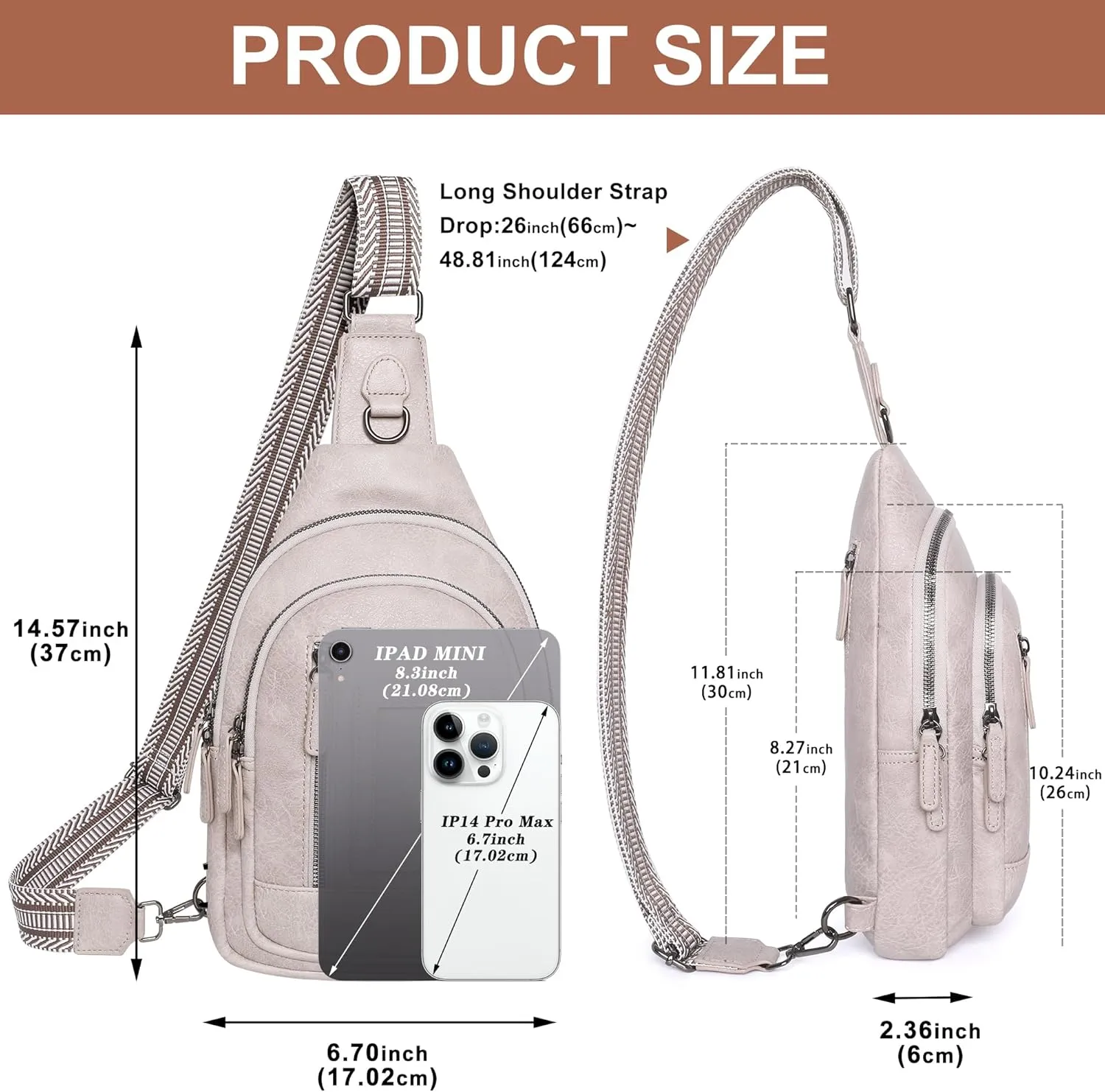 GEEAD Crossbody Sling Bags for Women Vegan Leather Fanny Pack Shoulder Bag Chest Bag Sling Backpack Small Travel Bag