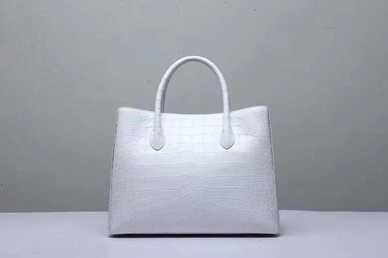 Genuine Crocodile Belly Leather Top Handle Bags For Women White 35cm