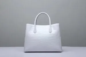 Genuine Crocodile Belly Leather Top Handle Bags For Women White 35cm