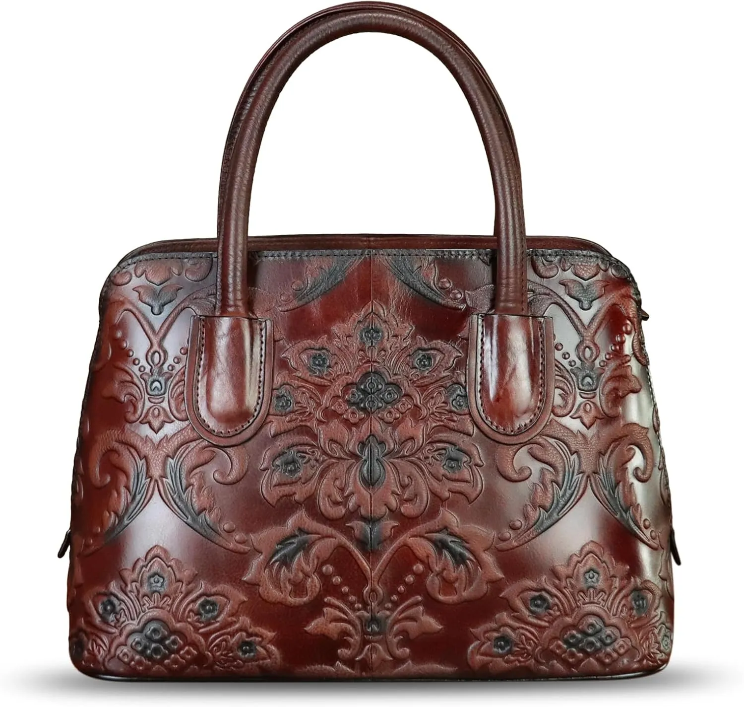 Genuine Leather Handbag for Women Top Handle Satchel Handmade Retro Embossed Leather Vintage Crossbody Purse
