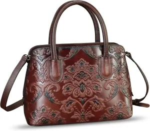 Genuine Leather Handbag for Women Top Handle Satchel Handmade Retro Embossed Leather Vintage Crossbody Purse
