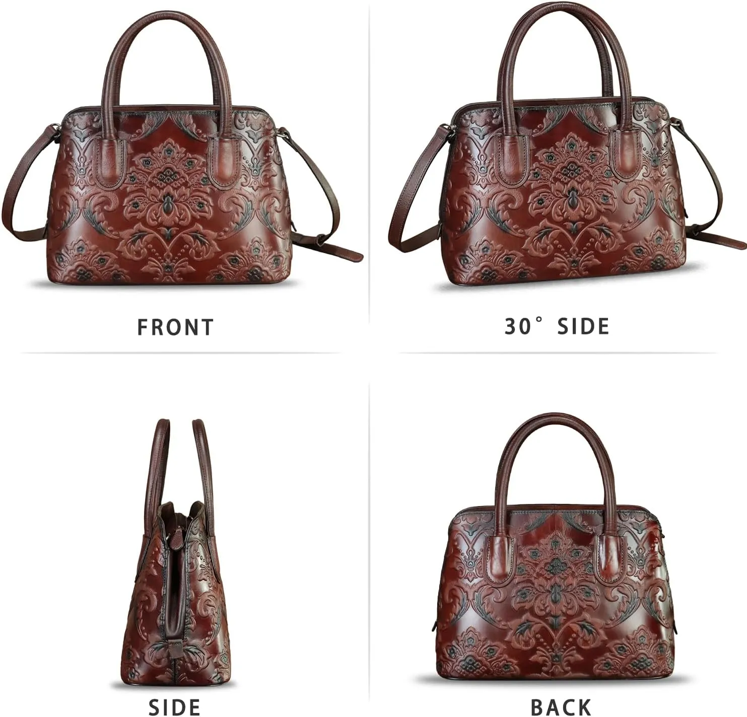 Genuine Leather Handbag for Women Top Handle Satchel Handmade Retro Embossed Leather Vintage Crossbody Purse
