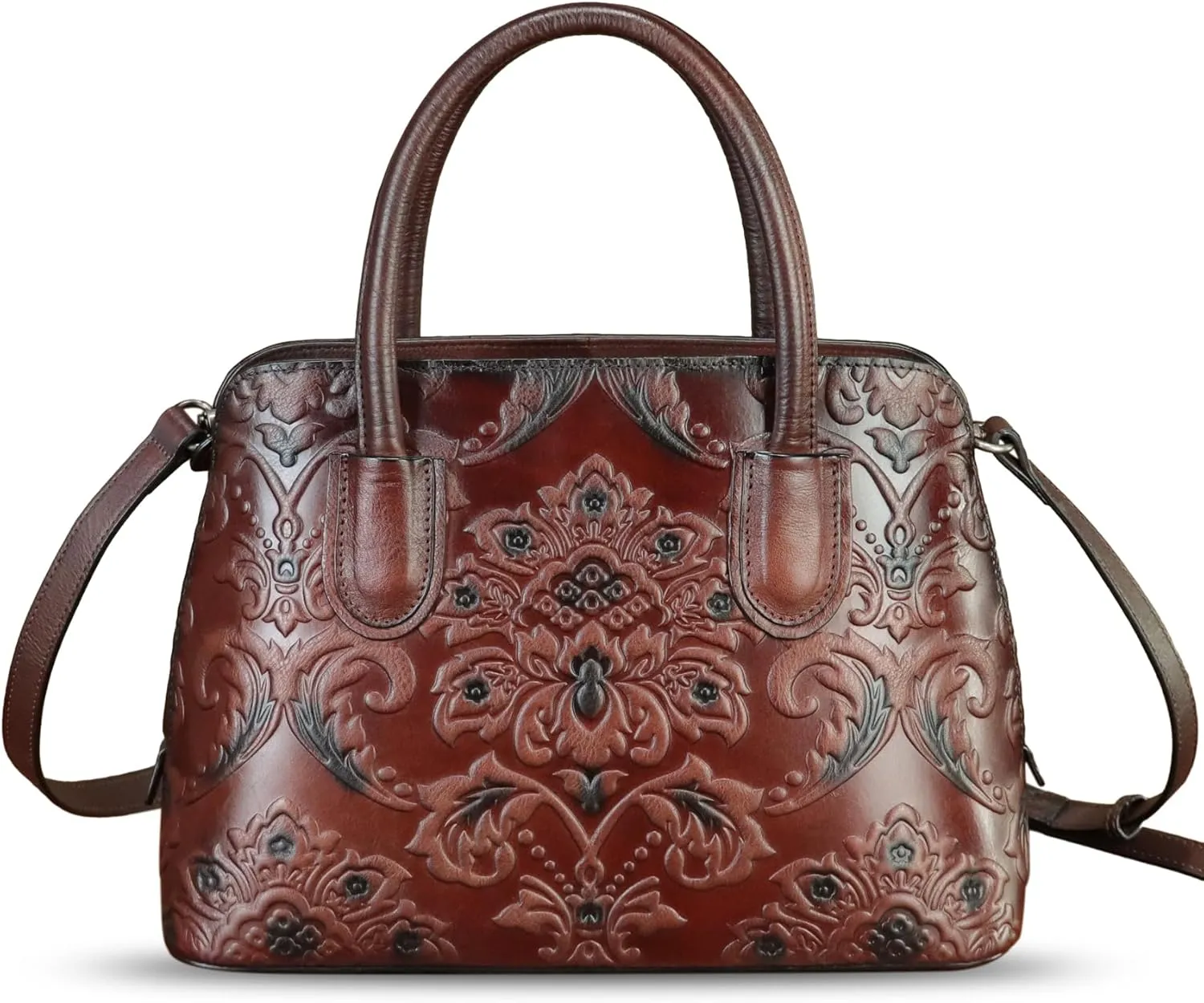 Genuine Leather Handbag for Women Top Handle Satchel Handmade Retro Embossed Leather Vintage Crossbody Purse