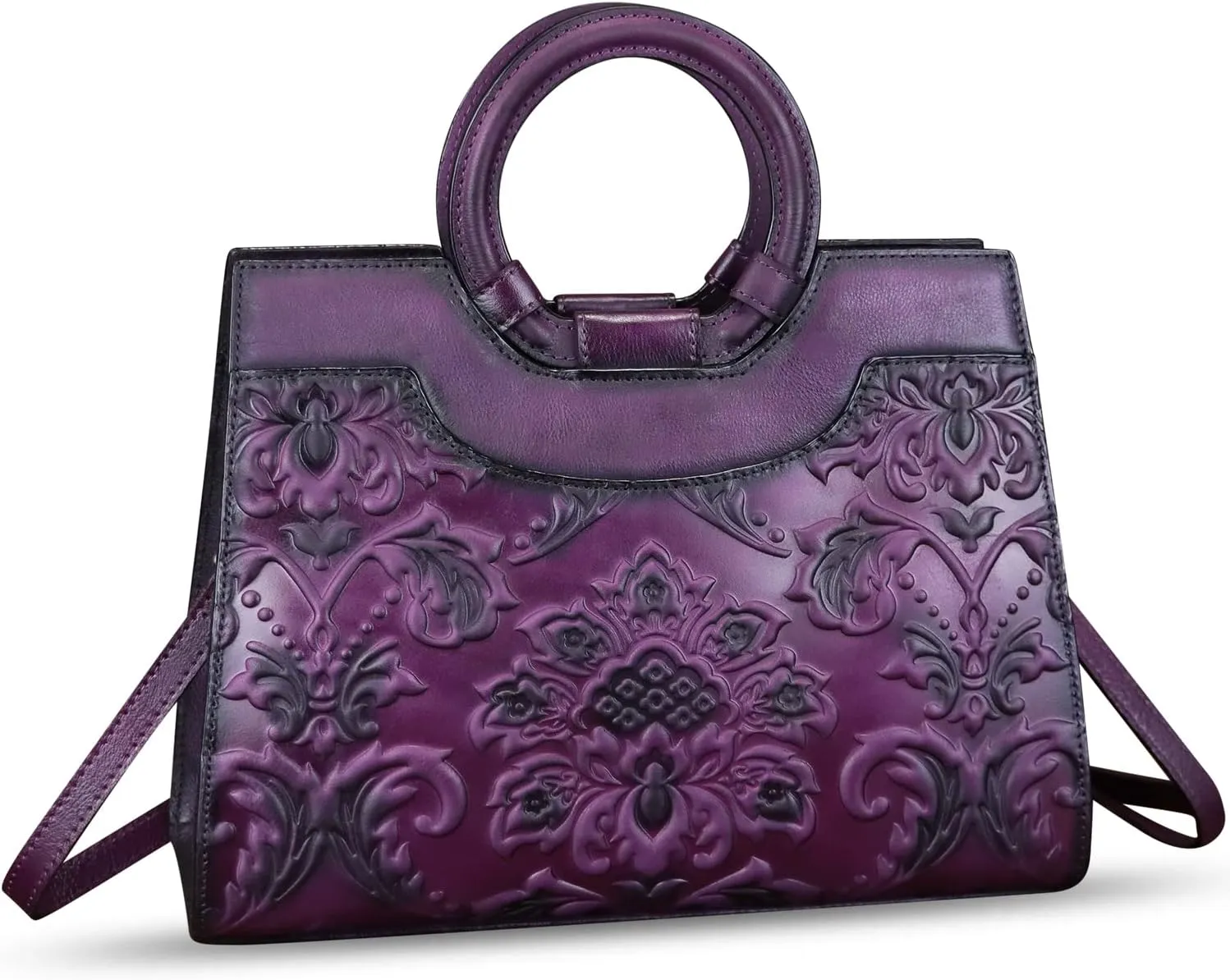 Genuine Leather Purses and Handbags for Women Vintage Embossed Leather Top Handle Satchel Bags Crossbody Shoulder Bag Strap