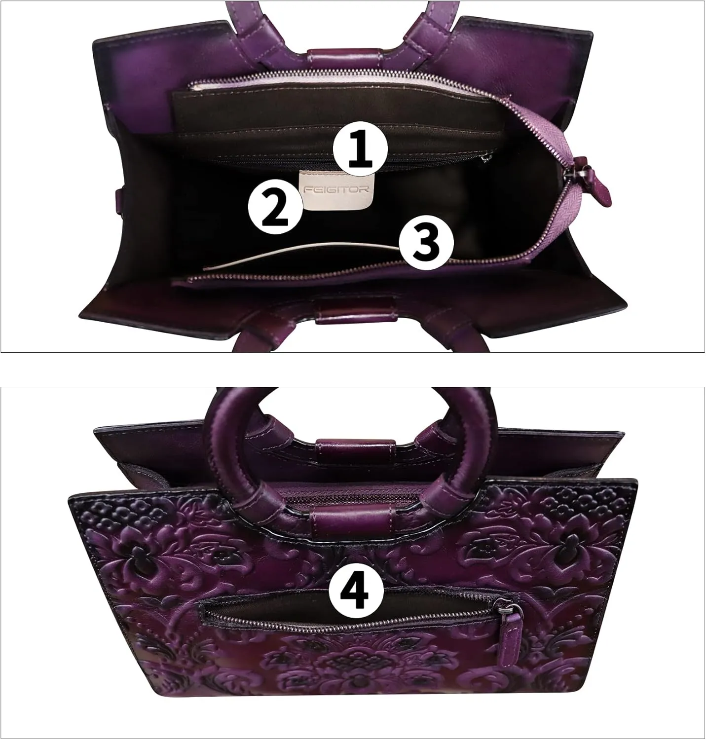 Genuine Leather Purses and Handbags for Women Vintage Embossed Leather Top Handle Satchel Bags Crossbody Shoulder Bag Strap