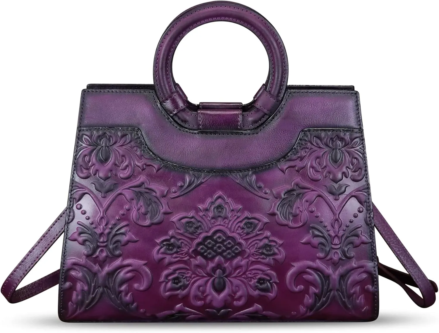 Genuine Leather Purses and Handbags for Women Vintage Embossed Leather Top Handle Satchel Bags Crossbody Shoulder Bag Strap