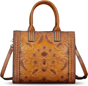 Genuine Leather Satchel for Women Embossed Handbag Top Handle Bags Handmade Purse Crossbody Tote Shoulder Bag