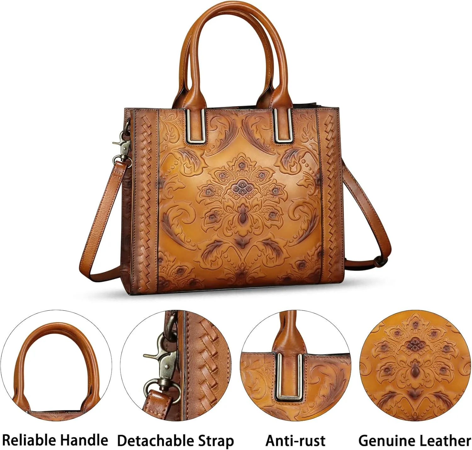 Genuine Leather Satchel for Women Embossed Handbag Top Handle Bags Handmade Purse Crossbody Tote Shoulder Bag