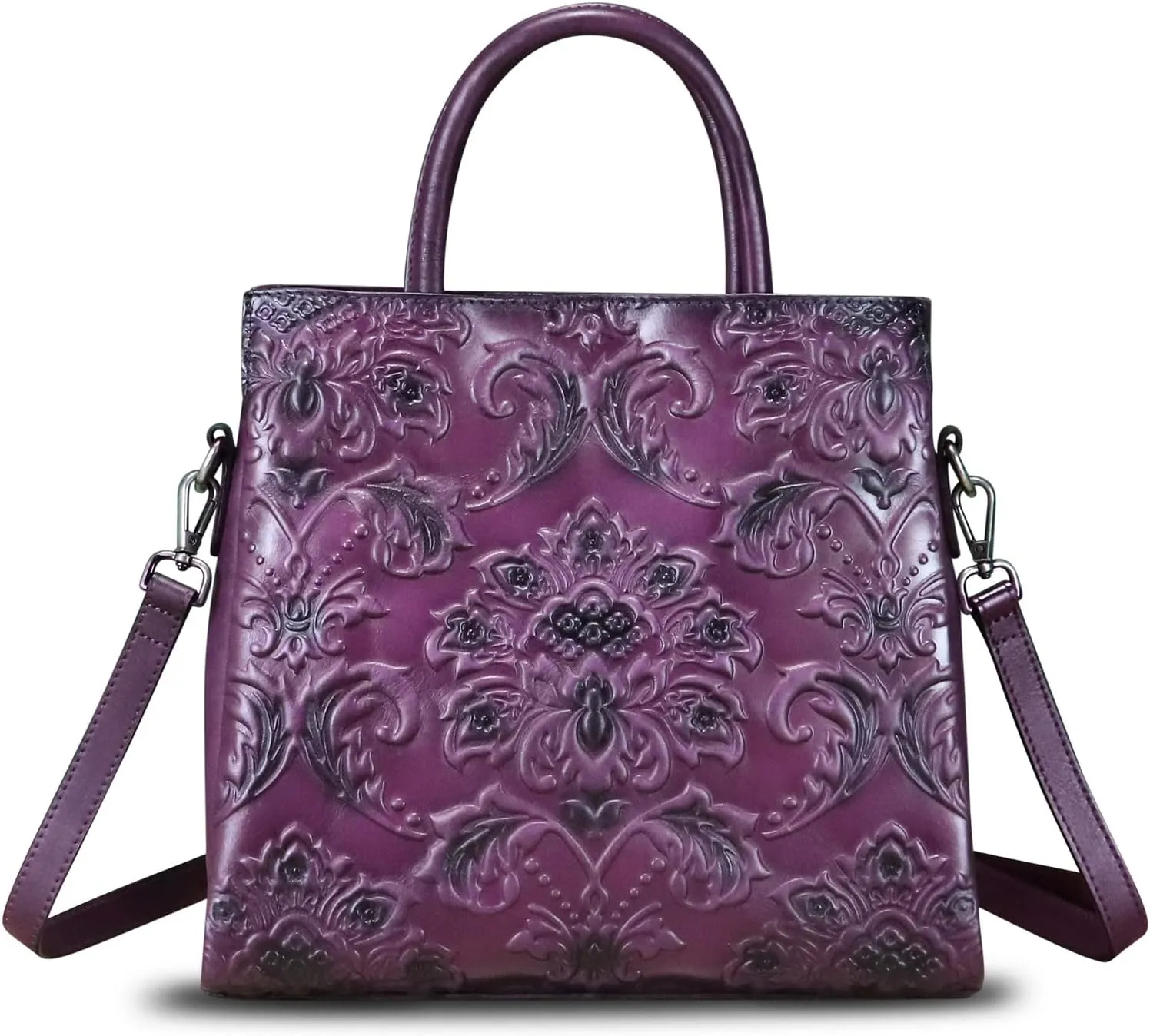 Genuine Leather Satchel for Women Top Handle Handbag Handmade Embossed Vintage Satchel Crossbody Handbags Purse Bag