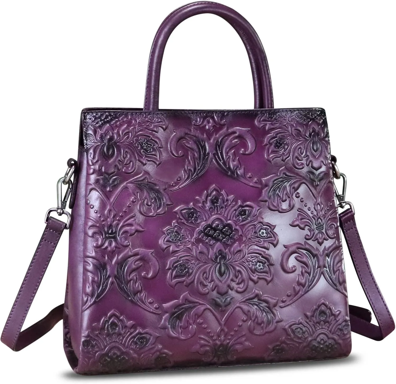 Genuine Leather Satchel for Women Top Handle Handbag Handmade Embossed Vintage Satchel Crossbody Handbags Purse Bag