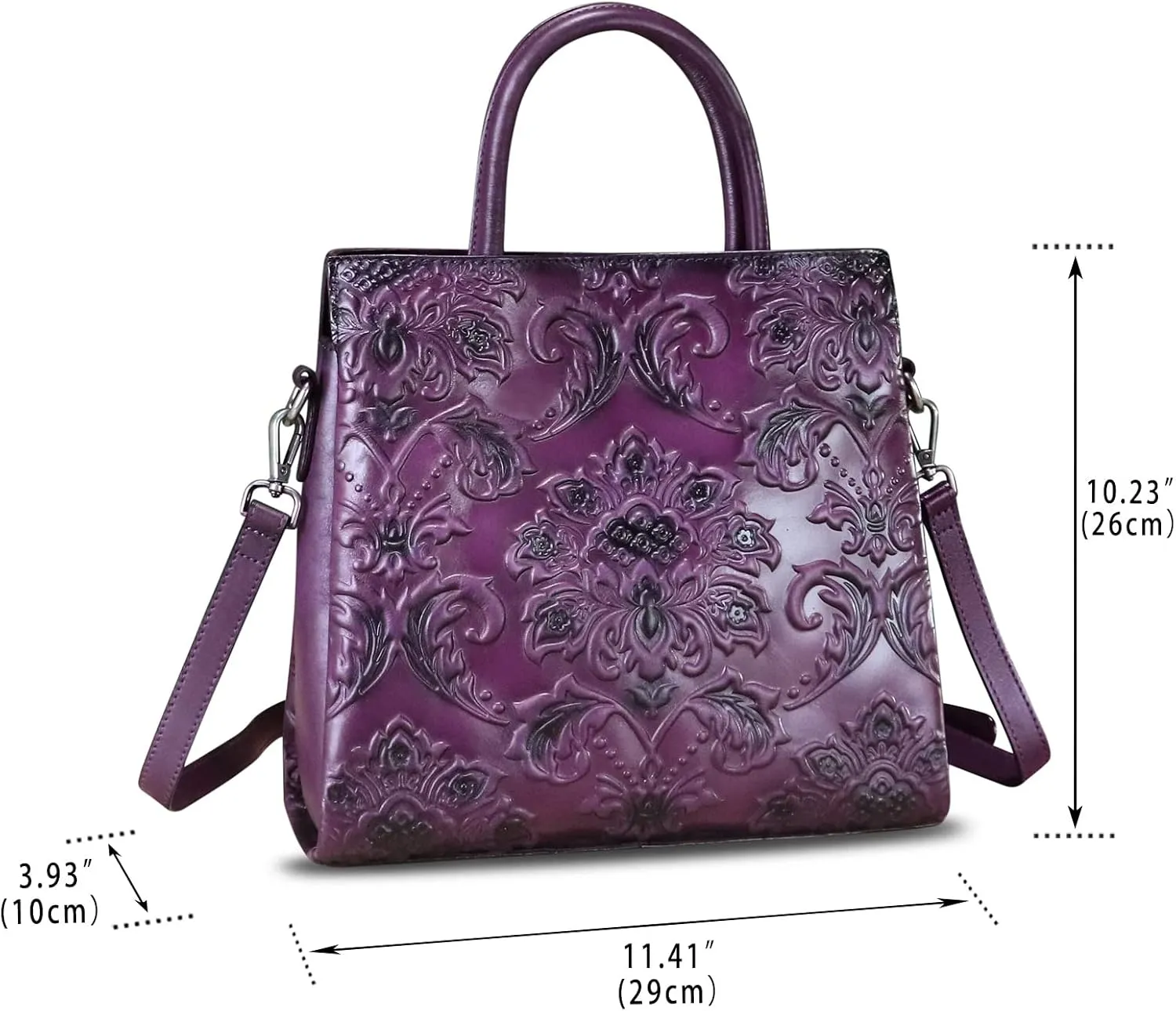 Genuine Leather Satchel for Women Top Handle Handbag Handmade Embossed Vintage Satchel Crossbody Handbags Purse Bag