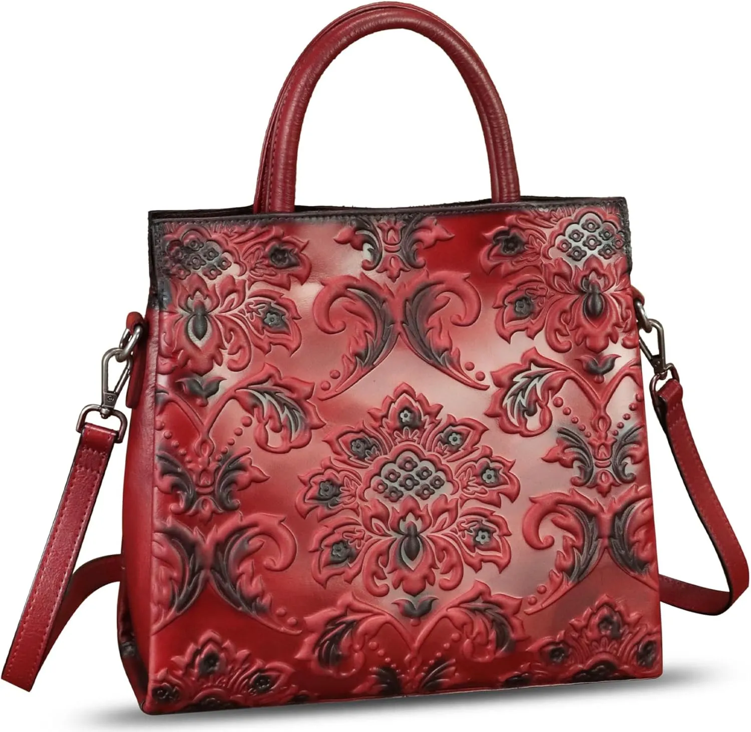 Genuine Leather Satchel for Women Top Handle Handbag Handmade Embossed Vintage Satchel Crossbody Handbags Purse Bag