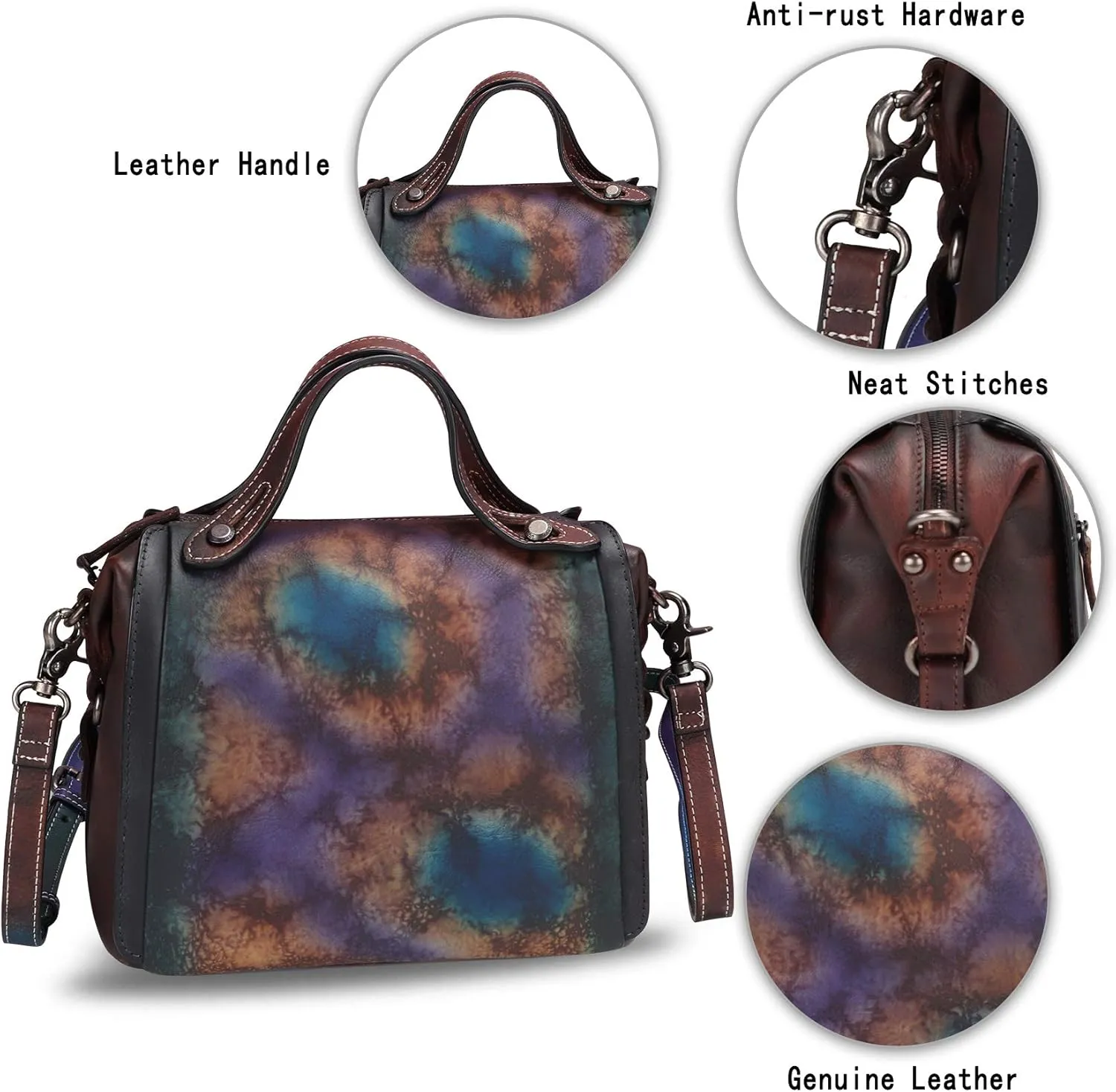 Genuine Leather Satchel Purse for Women Retro Handmade Top Handle Handbag Designer Crossbody Bags