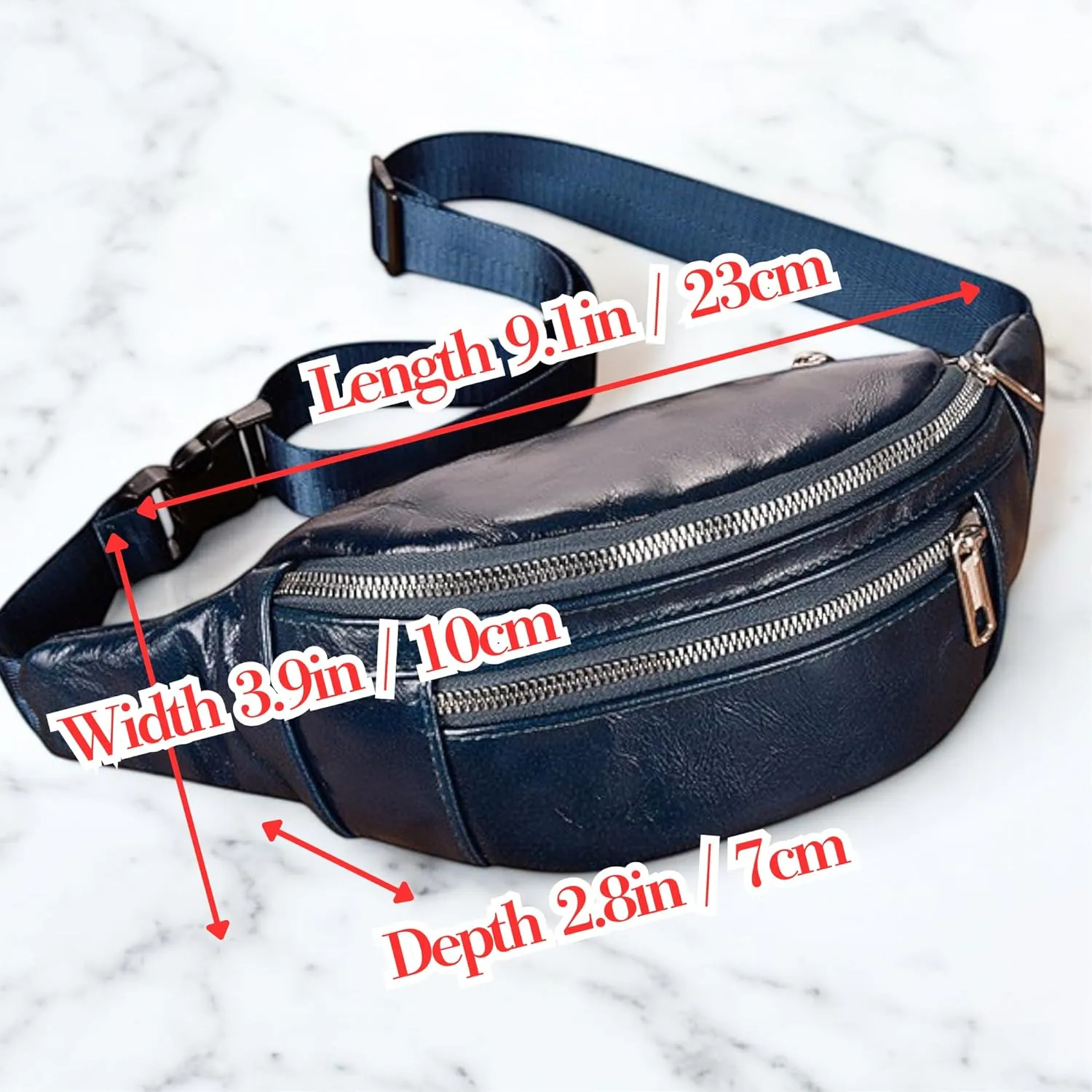 Genuine Leather Vintage Travel Fanny Pack Zipper Pockets with Key Ring Strap, Adjustable Strap Sling Bags Crossbody Daypack, Cowhide Leather Waist Backpack (Black)