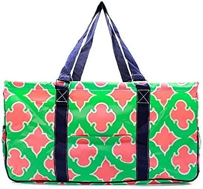 Geometric All Purpose Large Utility Bag Collapsible Wire Frame Blue Green
