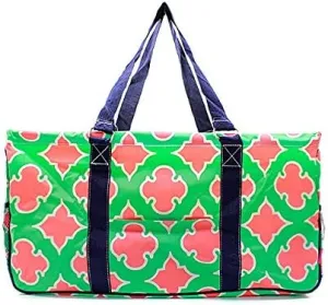 Geometric All Purpose Large Utility Bag Collapsible Wire Frame Blue Green