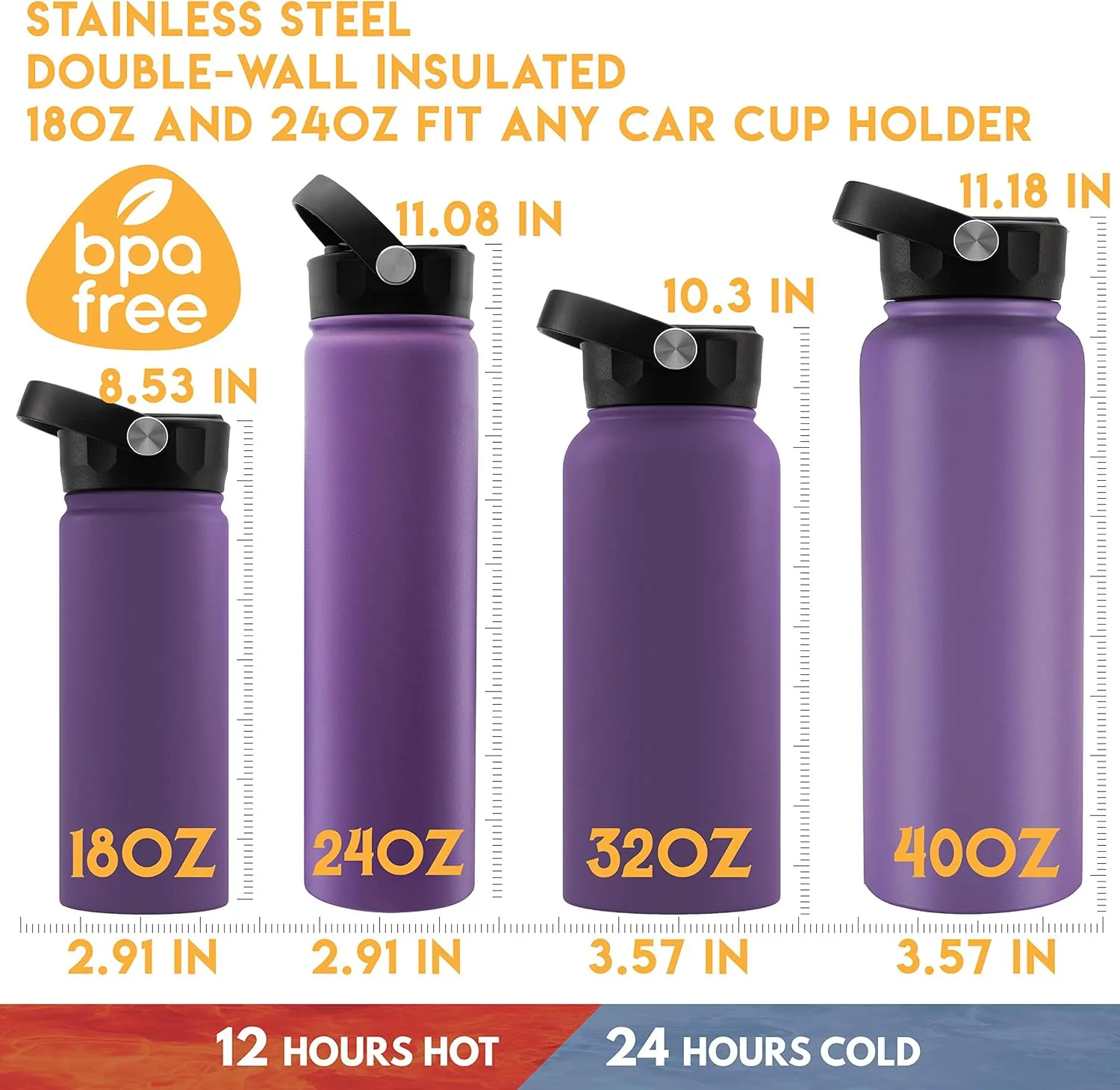 GIFTBYGIFTY Personalized Water Bottle w Straw Lid & Handle | 18 oz - Purple, 12 Design Option | Custom Engraved Insulated Sports Water Bottle w Name, Text | BPA Free | Personalized Gifts