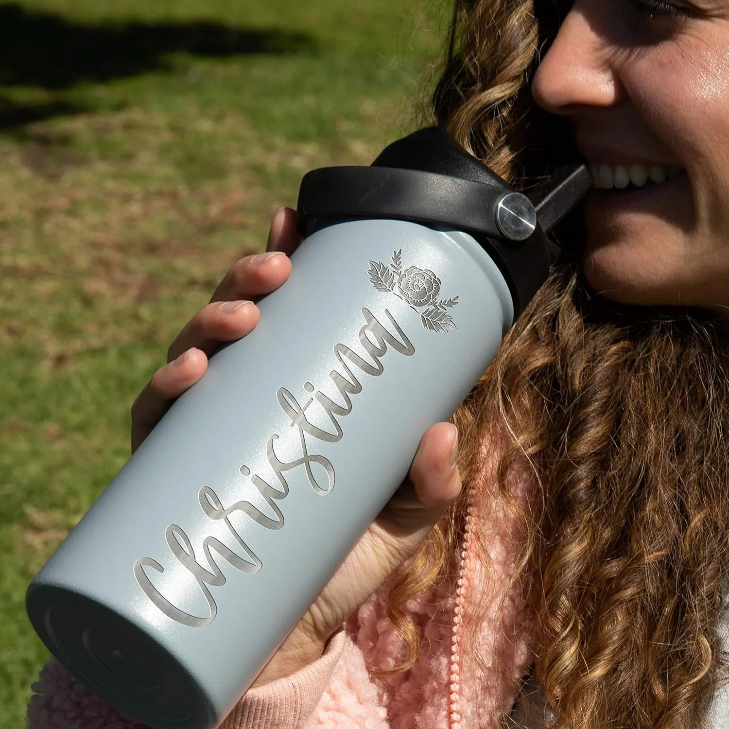 GIFTBYGIFTY Personalized Water Bottle w Straw Lid & Handle | 18 oz - Purple, 12 Design Option | Custom Engraved Insulated Sports Water Bottle w Name, Text | BPA Free | Personalized Gifts