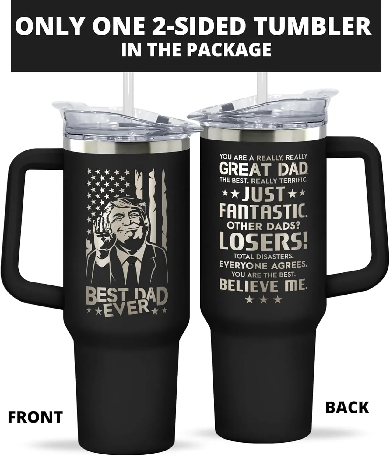 Gifts for Dad from Daughter, Son - Birthday, Fathers Day, Father's Day, Christmas Gifts for Dad - Father Gift Ideas, New Papa Daddy Stepdad Gift Ideas for Men - 40 Oz Black Tumbler