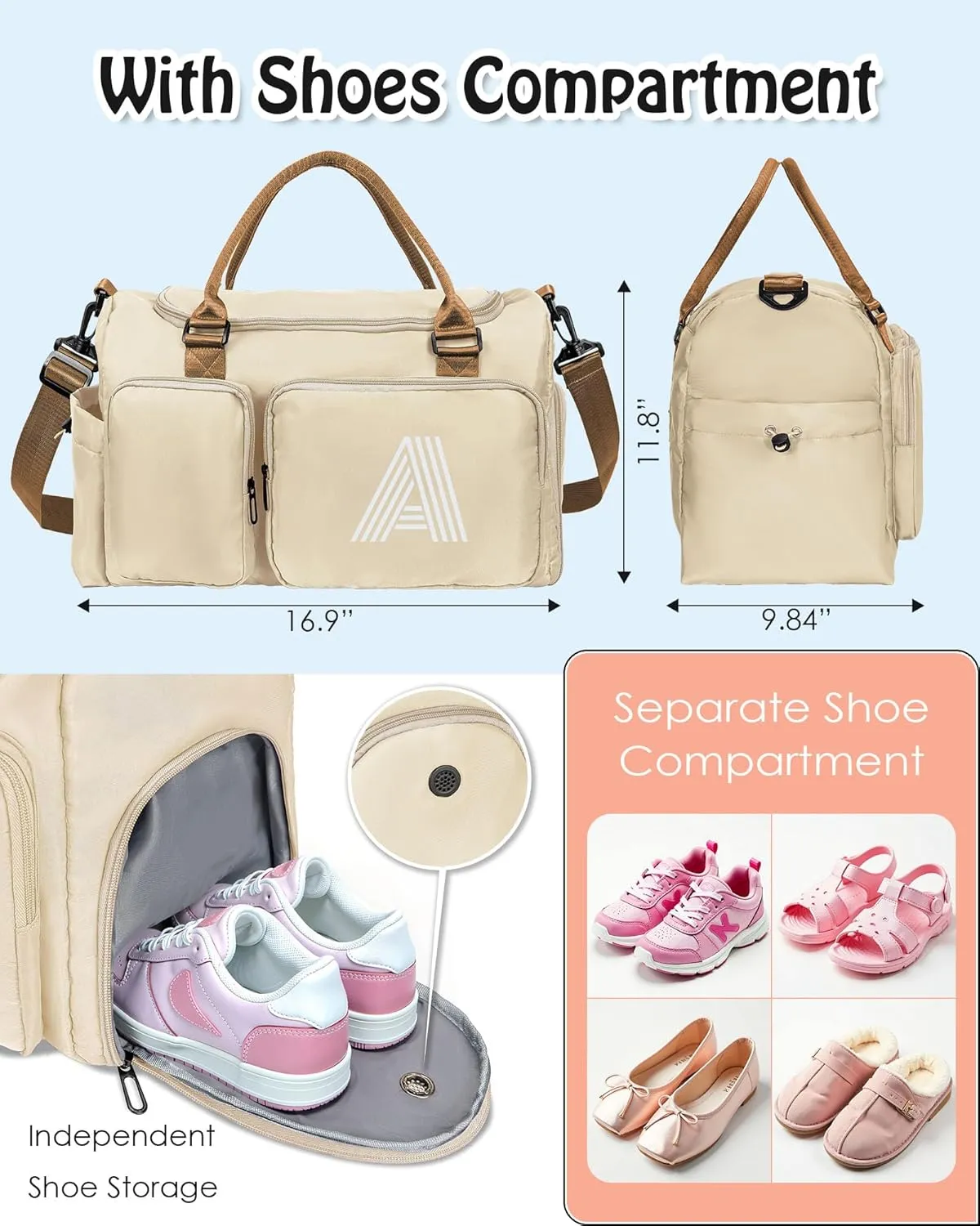 Gifts for Daughter, Initial Travel Duffel Bag, Sports Bag, Personalized Weekender Bag with Shoulder Strap, Monogram Overnight Bag, Gift for Friend Sister Women gifts