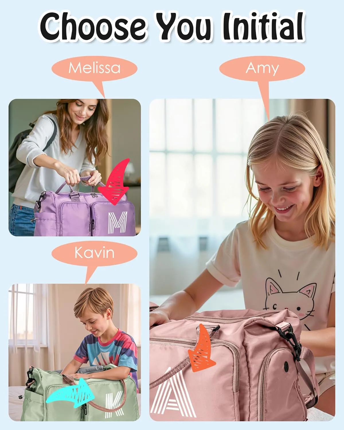 Gifts for Daughter, Initial Travel Duffel Bag, Sports Bag, Personalized Weekender Bag with Shoulder Strap, Monogram Overnight Bag, Gift for Friend Sister Women gifts