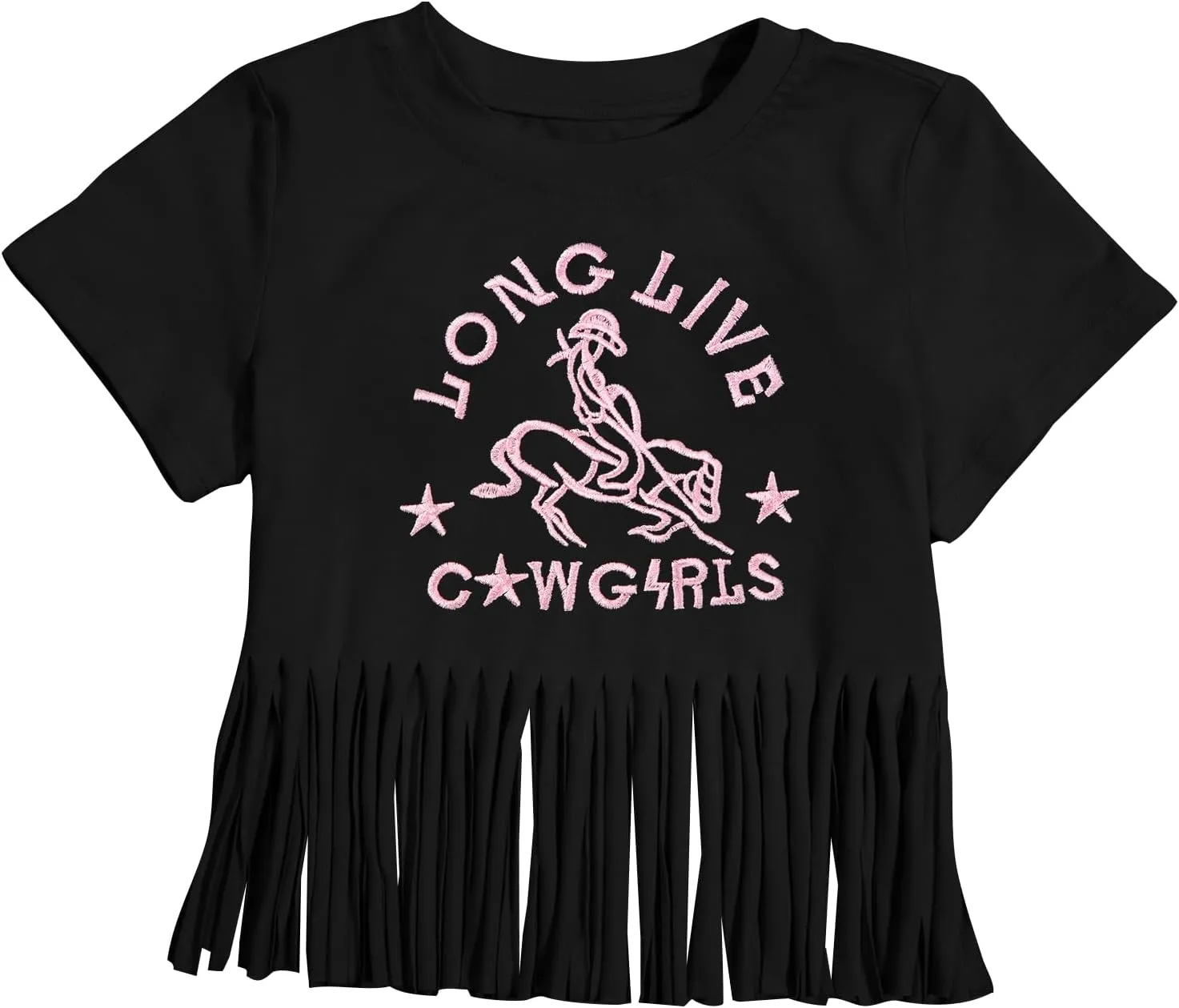 Girls Western Shirt Cowgirls Embroidered Country Concert T Shirt Graphic Horseback Rider Tassel Fringe Tee Tops