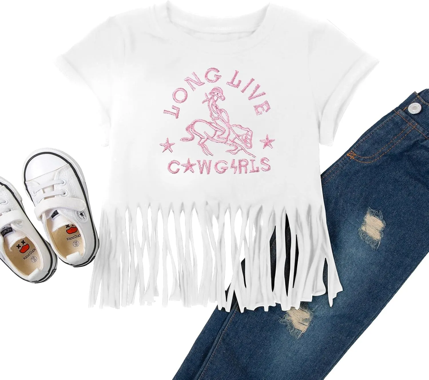 Girls Western Shirt Cowgirls Embroidered Country Concert T Shirt Graphic Horseback Rider Tassel Fringe Tee Tops