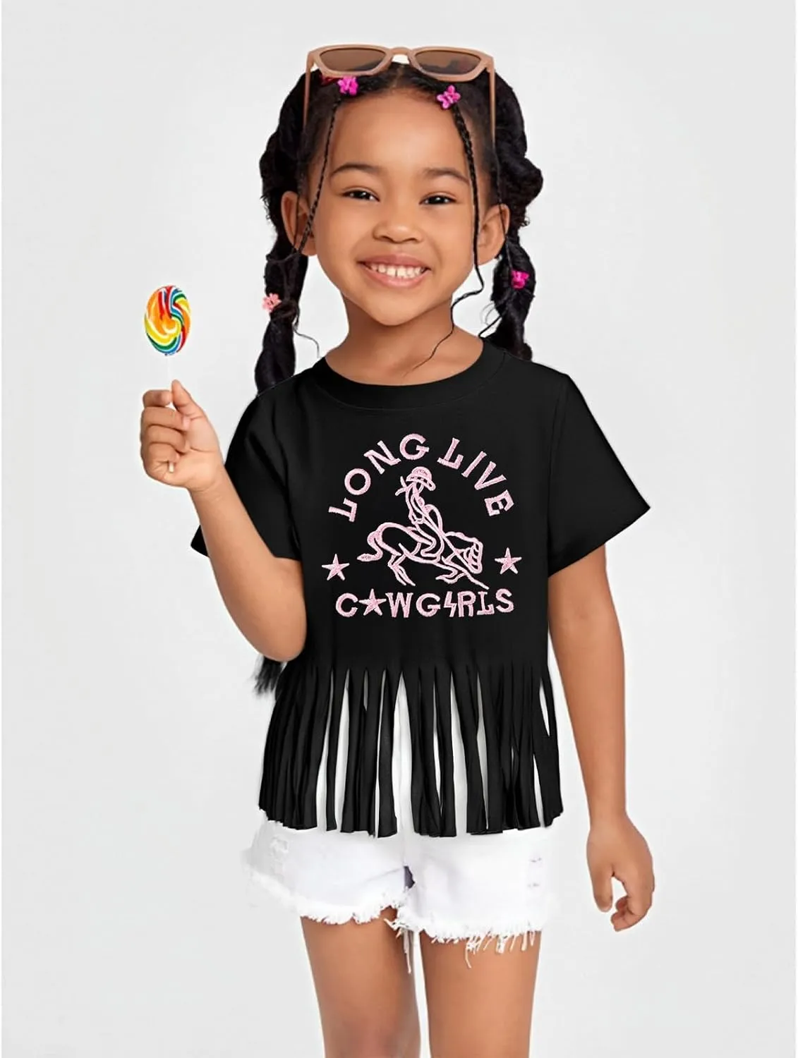 Girls Western Shirt Cowgirls Embroidered Country Concert T Shirt Graphic Horseback Rider Tassel Fringe Tee Tops