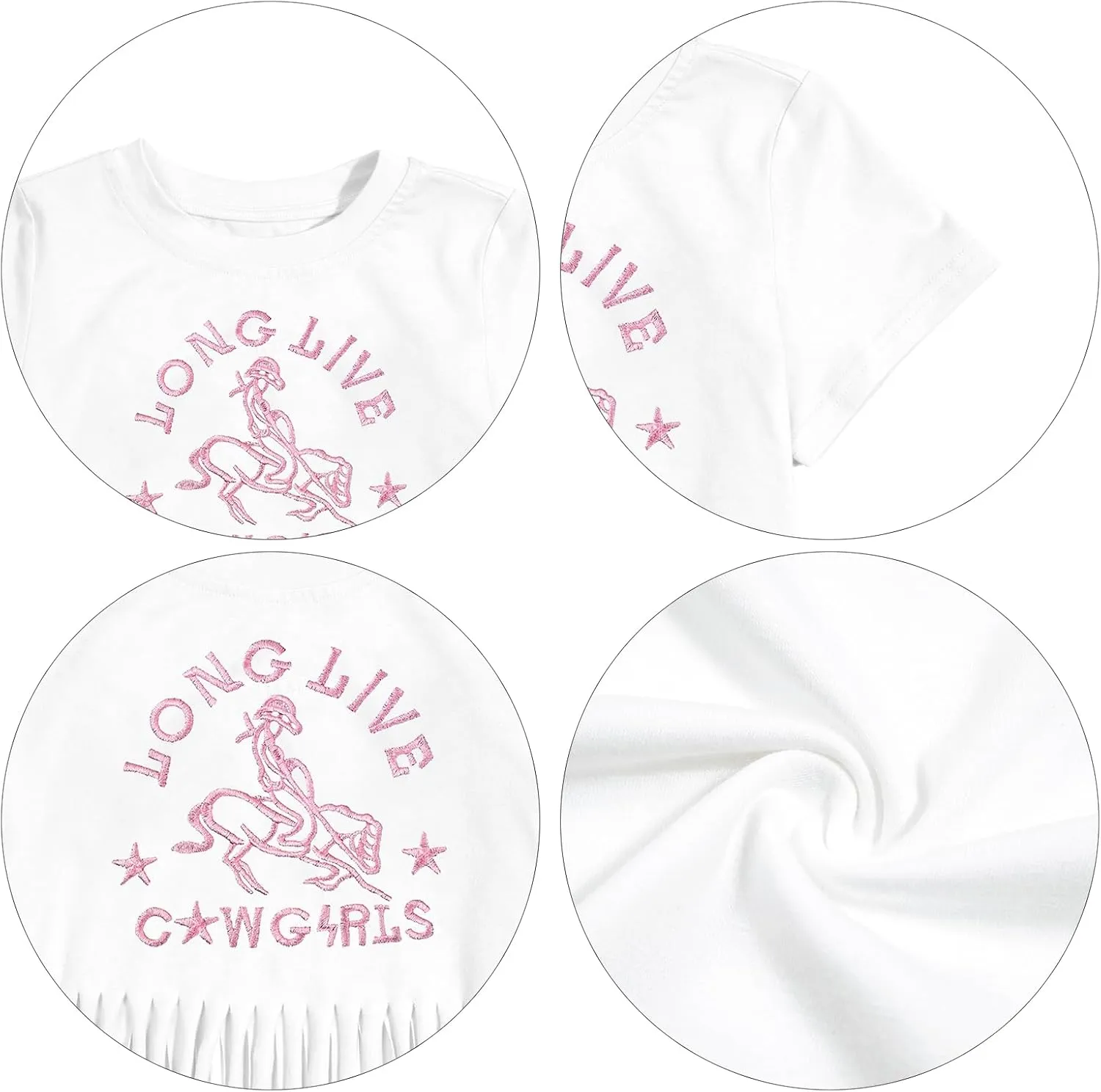 Girls Western Shirt Cowgirls Embroidered Country Concert T Shirt Graphic Horseback Rider Tassel Fringe Tee Tops