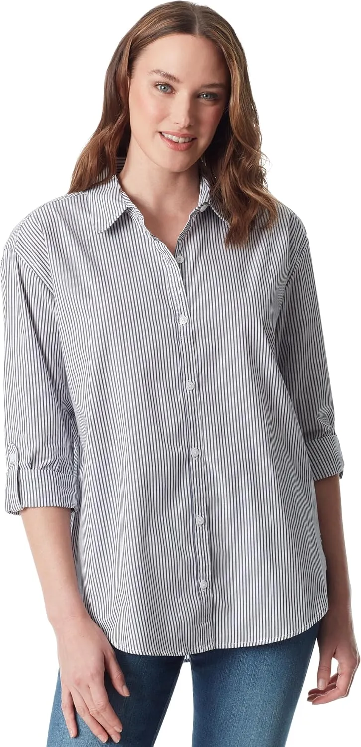 Gloria Vanderbilt Women's Amanda Oversized Button Down Shirt with Roll-tab Sleeves