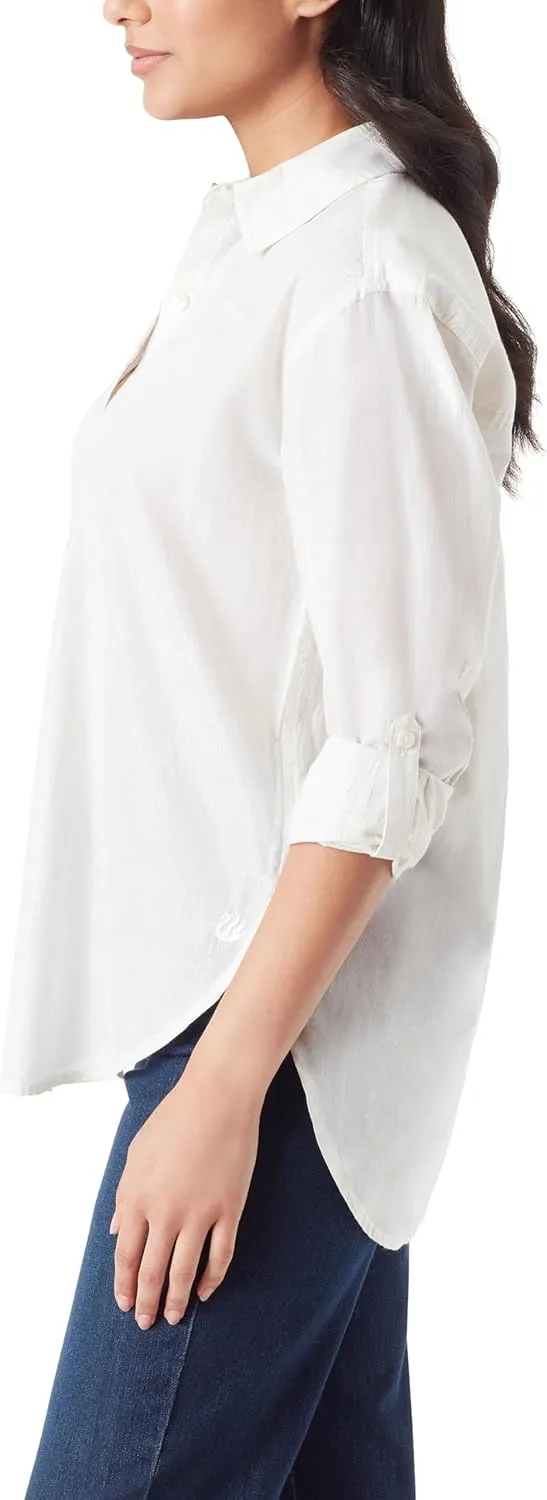 Gloria Vanderbilt Women's Amanda Oversized Button Down Shirt with Roll-tab Sleeves