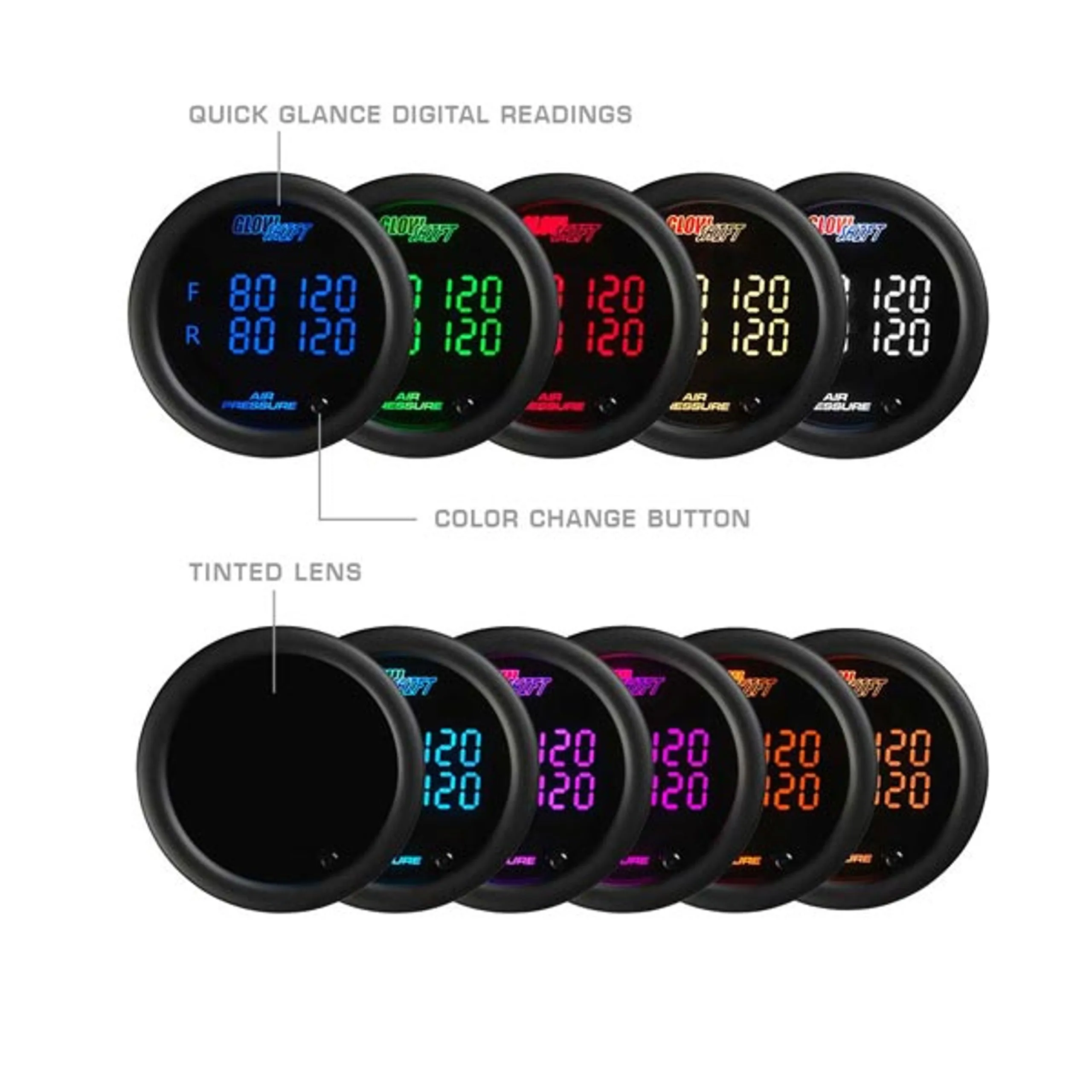 Glow Shift 10 Color Digital Quad Air Pressure Gauge
