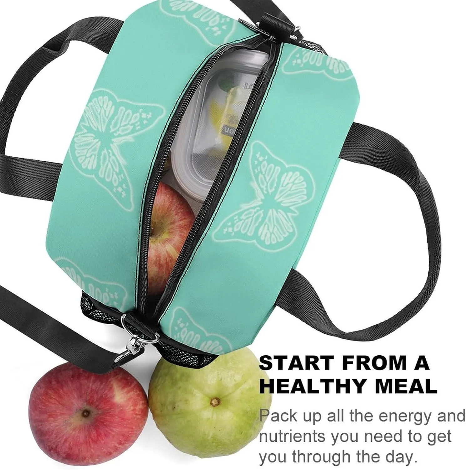 Glowing Butterfly Mint Greenm Adjustable Shoulder Strap Insulated And Leak Proof Premium Lunch Bag Unisex