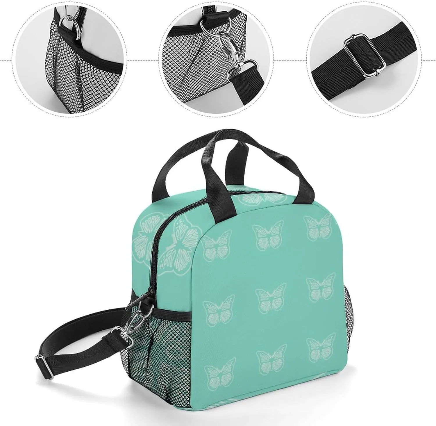 Glowing Butterfly Mint Greenm Adjustable Shoulder Strap Insulated And Leak Proof Premium Lunch Bag Unisex